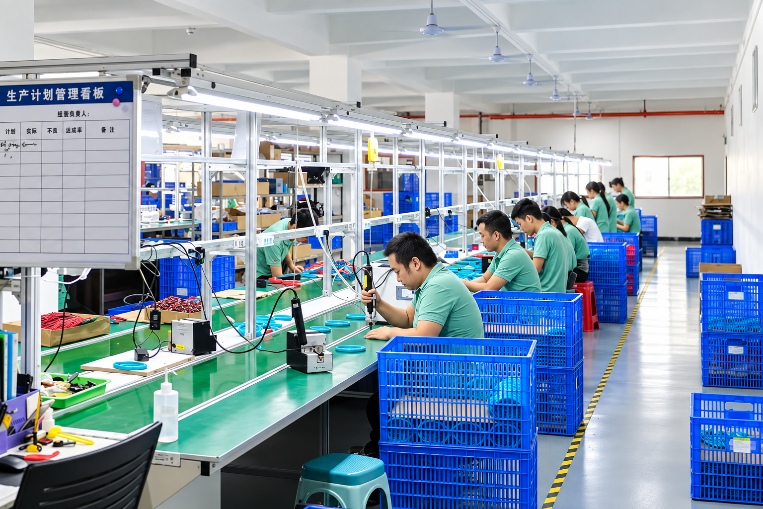 Workers assembling gaming accessories on the iPlayGear production line